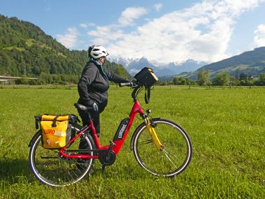 Cyclist with a view of the mountains