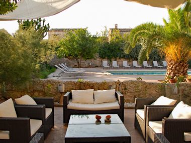 Majorca Finca with pool and terrace at sunset