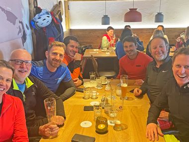 Group stopping for a meal at the alpine hut