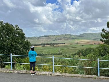 Cyclist looks into the distance