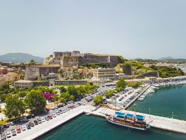 View from above the harbour to the fortress of Corfu