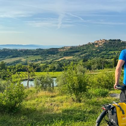 Cyclist enjoys the view of Montepulciano