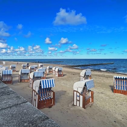 Beach chairs on the beach in Nienhagen