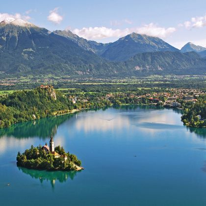 Beautiful view from Lake Bled with a view of Bled
