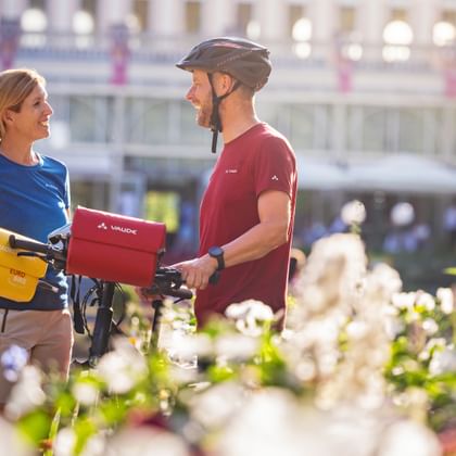 Bicycle break in front of the Congress Centre in Bad Ischl
