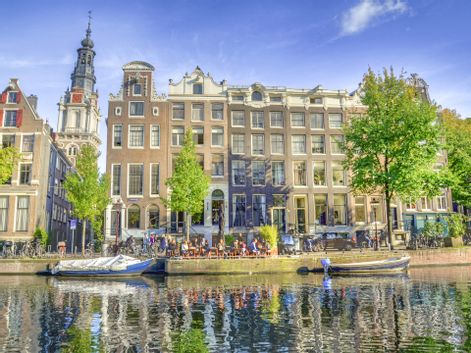 View of buildings in Amsterdam on the canal