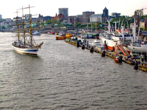 Sailing ship in the port of Hamburg