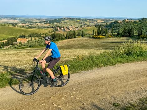 Cyclists out and about in the fields