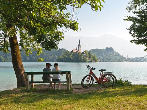 Break at Lake Bled with a view of Blejski Otok