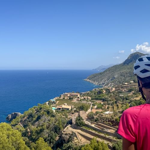 Cyclist gazes into the distance in Banyalbufar, Mallorca