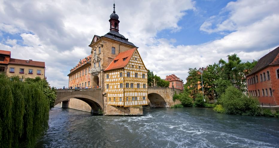 Bamberg's historic town hall, built on a bridge over the River Regnitz