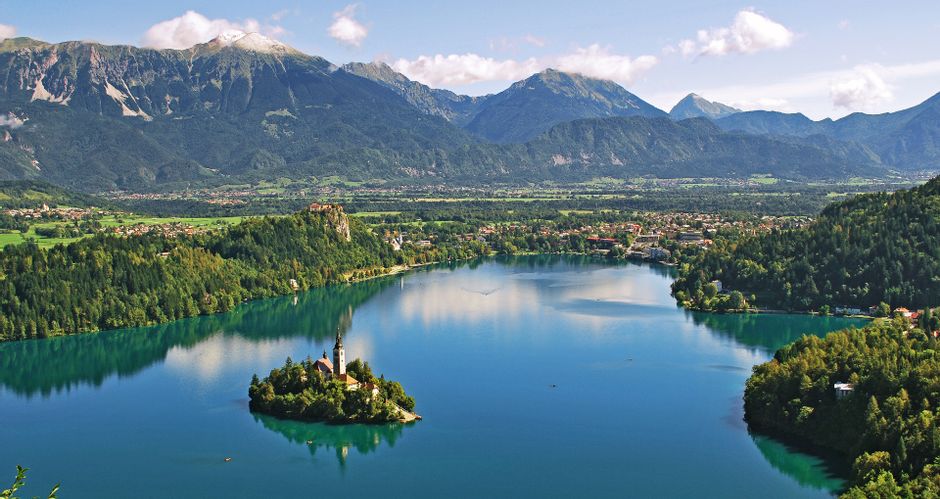Beautiful view from Lake Bled with a view of Bled