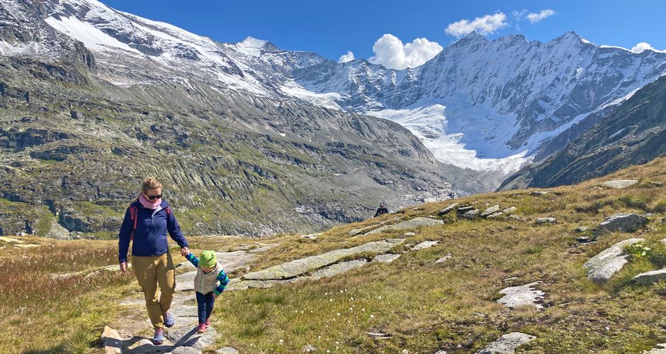 Hikers in the Weissbach Glacier World